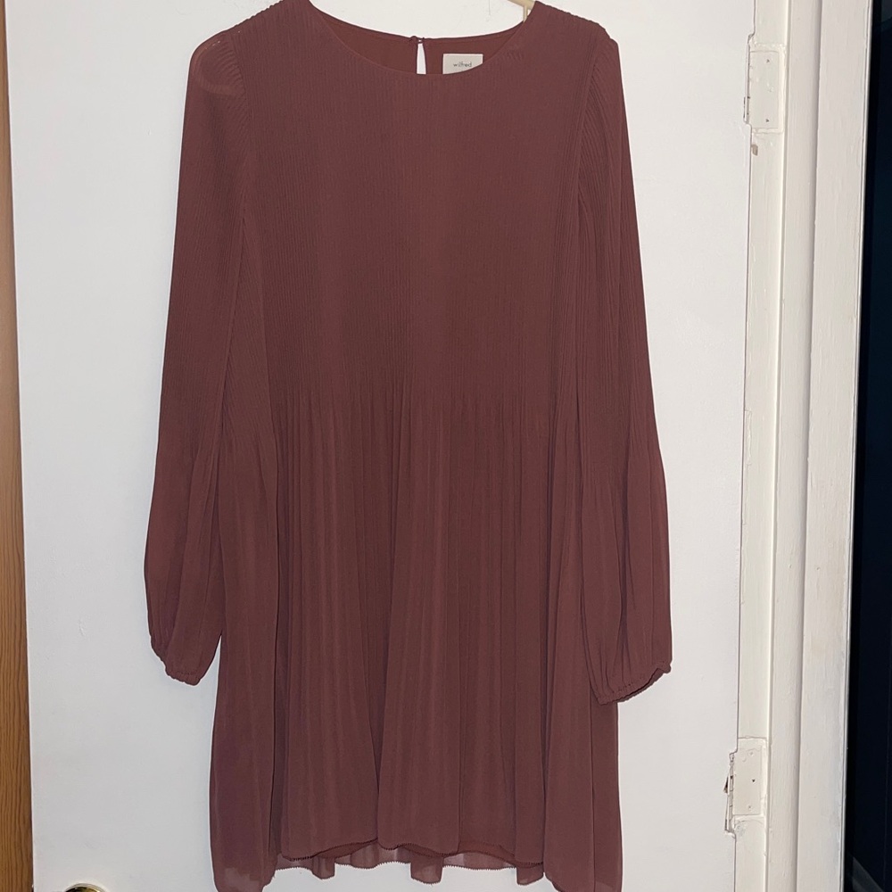 Wilfred Rust-Brown Pleated Long-Sleeve Mini Dress - Picture 4 of 8